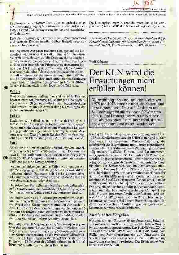 Vorschauseite 1: Der KLN wird die Erwartungen nicht erfüllen können