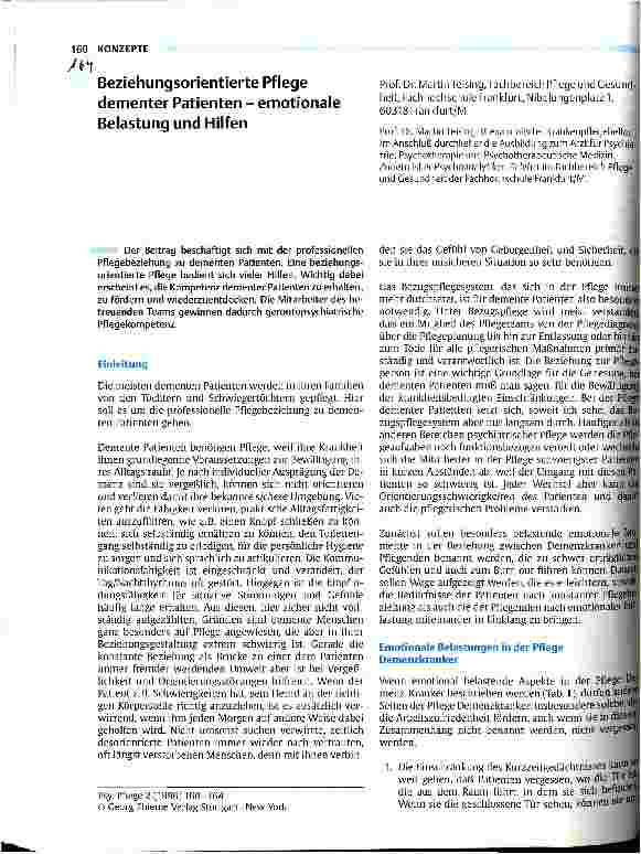 Vorschauseite 1: Beziehungsorientierte Pflege dementer Patienten - emotionale Belastung und Hilfen