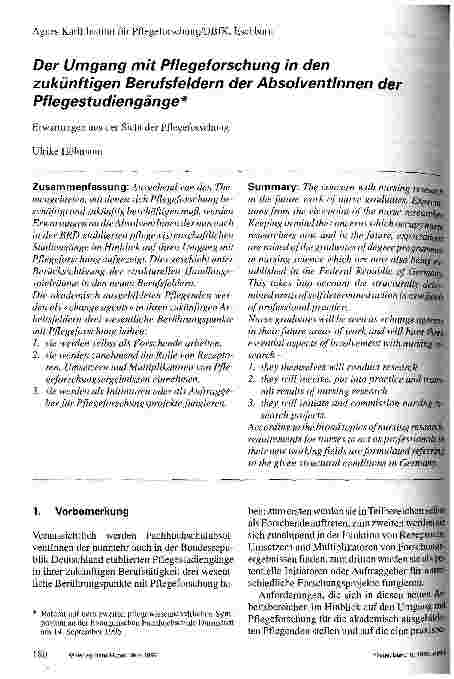 Vorschauseite 1: Der Umgang mit Pflegeforschung in den zukünftigen Berufsfeldern der AbsolventInnen der Pflegestudiengänge