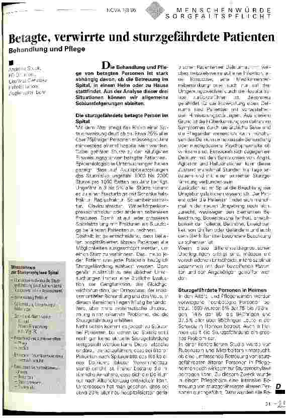 Vorschauseite 1: Betagte, verwirrte und sturzgefährdete Patienten