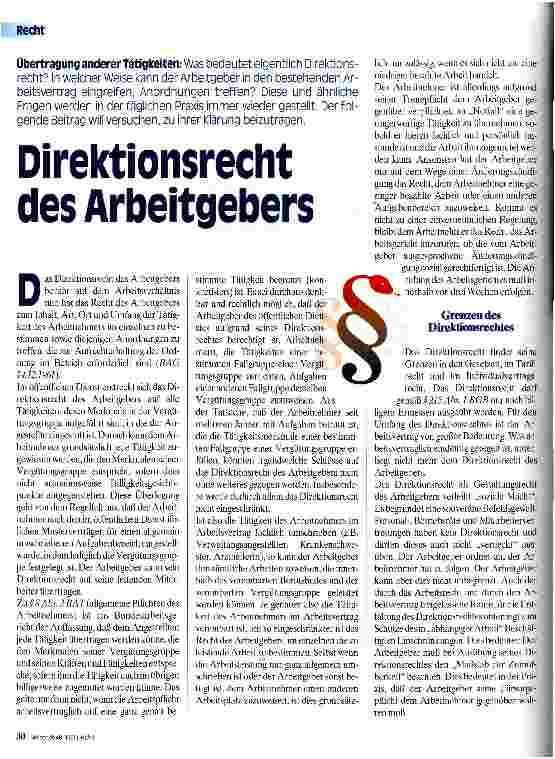 Vorschauseite 1: Direktionsrecht des Arbeitgebers