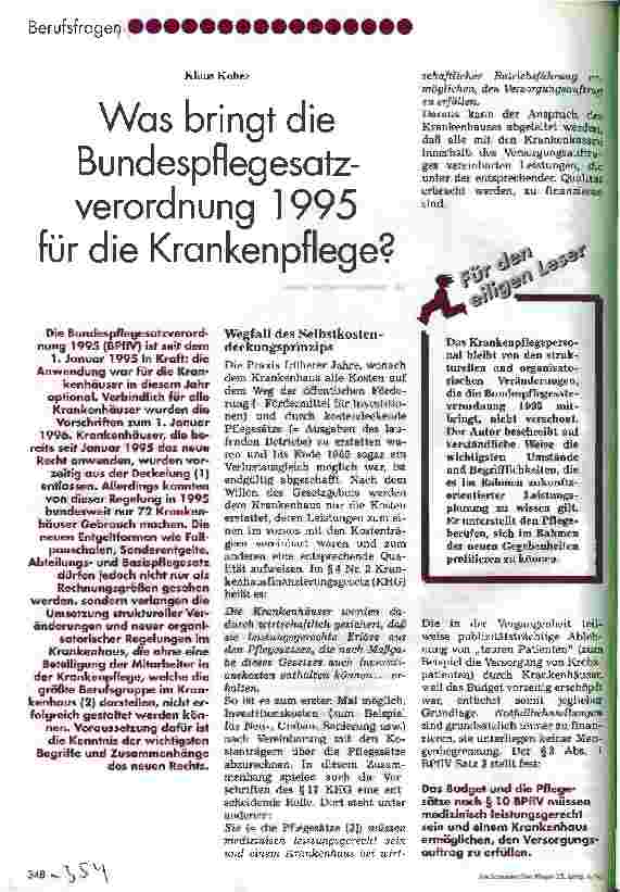 Vorschauseite 1: Was bringt die Bundespflegesatzverordnung 1995 für die Krankenpflege?