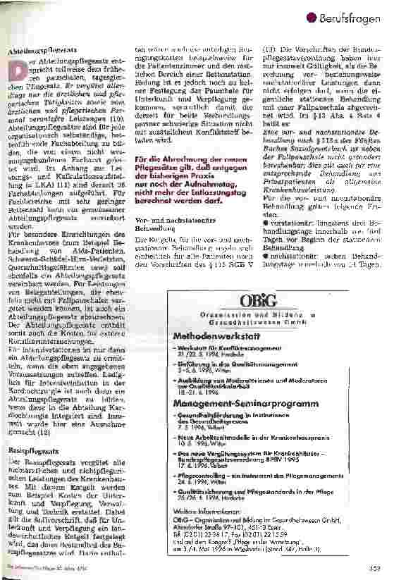 Vorschauseite 5: Was bringt die Bundespflegesatzverordnung 1995 für die Krankenpflege?