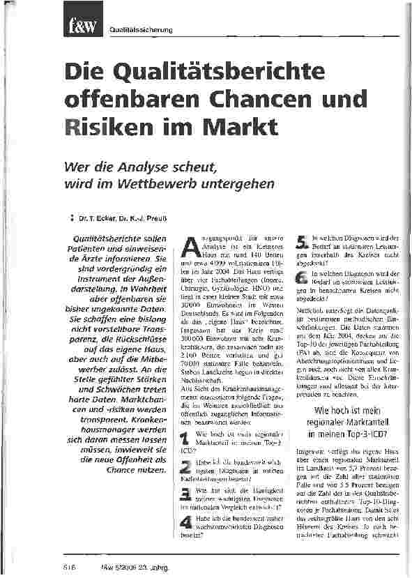 Vorschauseite 1: Die Qualitätsberichte offenbaren Chancen und Risiken im Markt