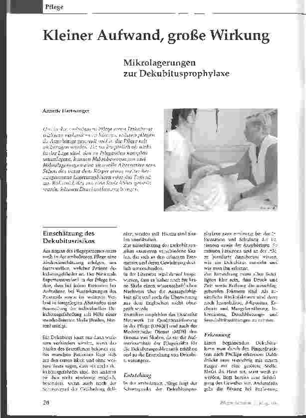 Vorschauseite 1: Kleiner Aufwand, große WirkungMikrolagerungen zur Dekubitusprophylaxe