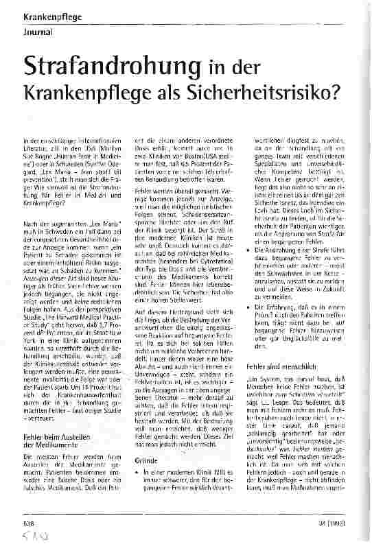 Vorschauseite 1: Strafandrohung in der Krankenpflege als Sicherheitsrisiko?