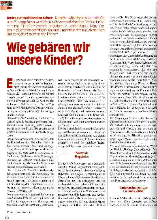 Vorschauseite 1: Wie gebären wir unsere Kinder?