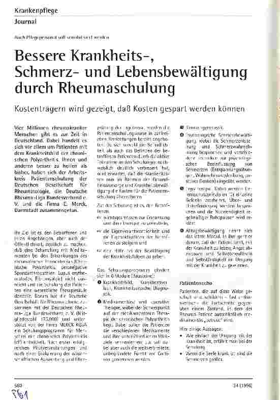 Vorschauseite 1: Bessere Krankheits-, Schmerzund Lebensbewältigung durch Rheumaschulung