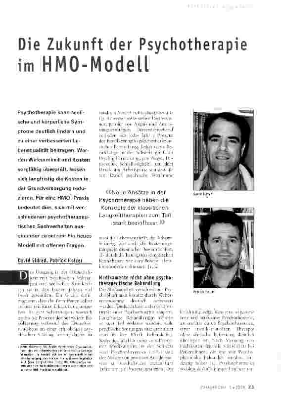 Vorschauseite 1: Die Zukunft der Psychotherapie im HMO-Modell