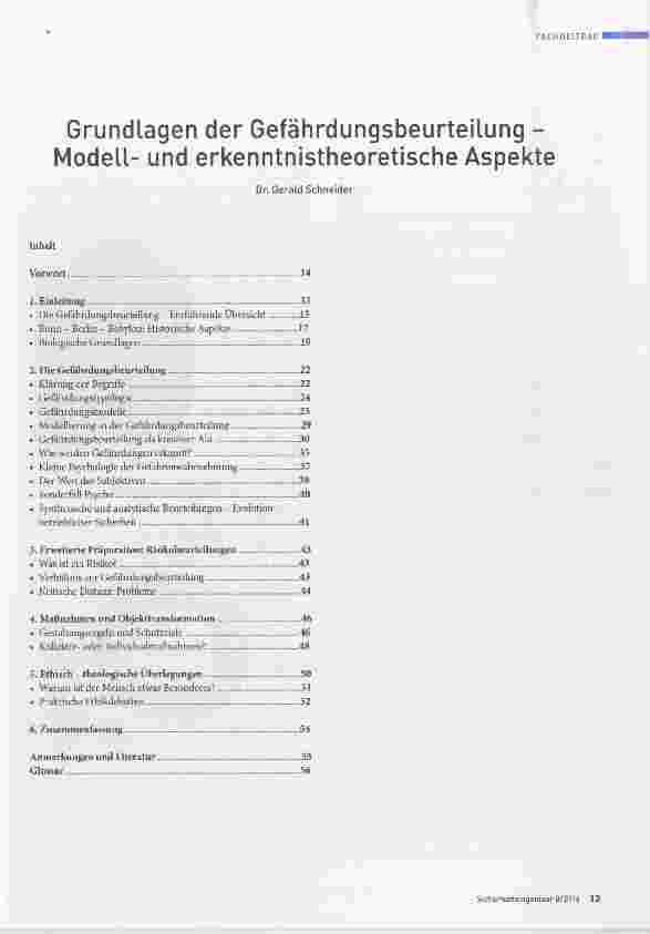 Vorschauseite 1: Grundlagen der Gefährdungsbeurteilung Modellund erkenntnistheoretische Aspekte