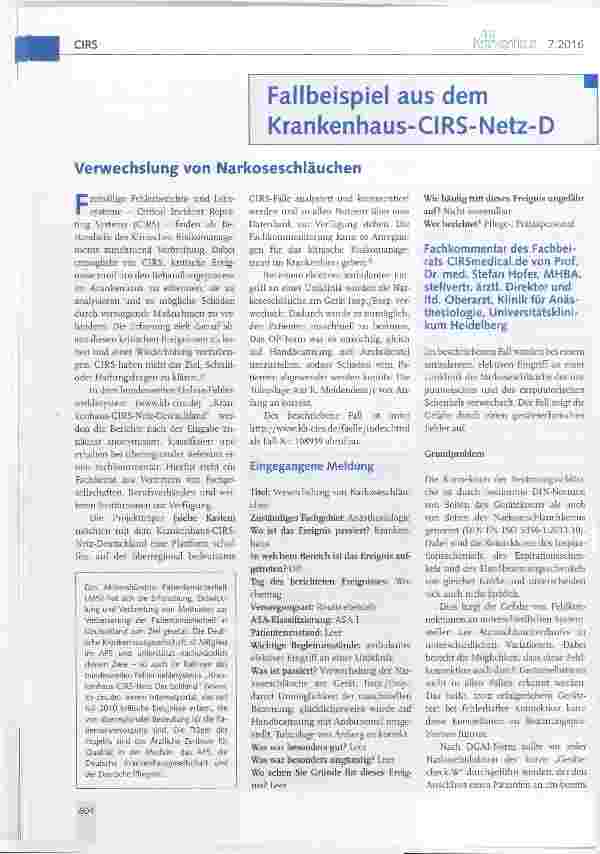 Vorschauseite 1: Fallbeispiel aus dem Krankenhaus-CIRS-Netz-D