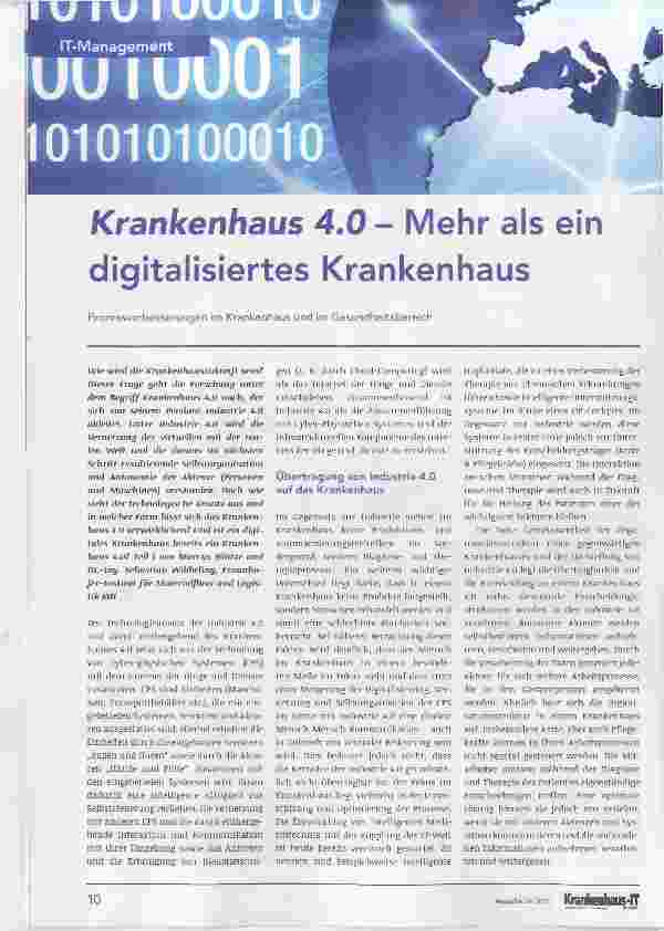 Vorschauseite 1: Krankenhaus 4,0 Mehr als ein digitalisiertes Krankenhaus