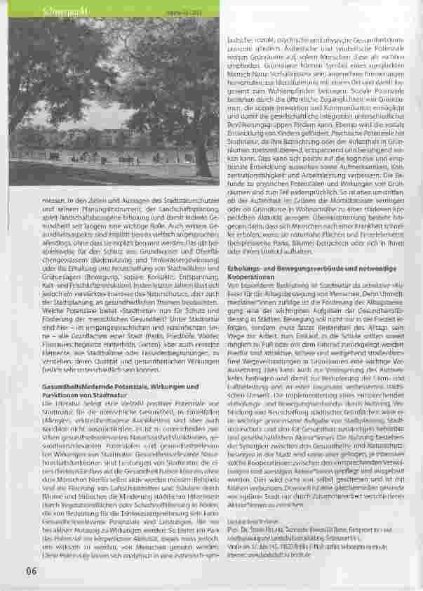 Vorschauseite 2: Gesundheitsrelevante Funktionen von Stadtnatur - Gemeinsame Aufgabe für Naturschutz und Gesundheitsförderung