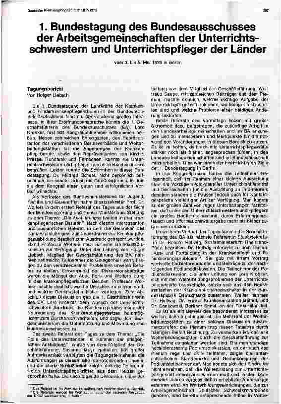 Vorschauseite 1: 1. Bundestagung des Bundesausschusses der Arbeitsgemeinschaften der Unterrichtsschwestern und Unterrichtspfleger der Länder