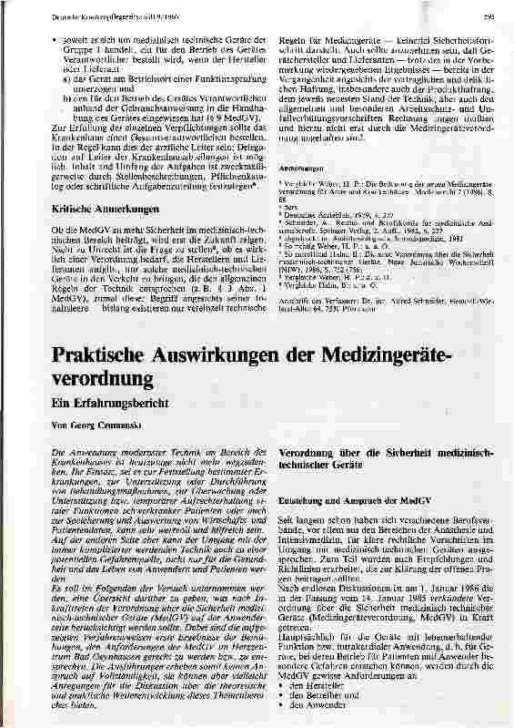Vorschauseite 1: Praktische Auswirkung der Medizingeräteverordnung - Erfahrungsbericht