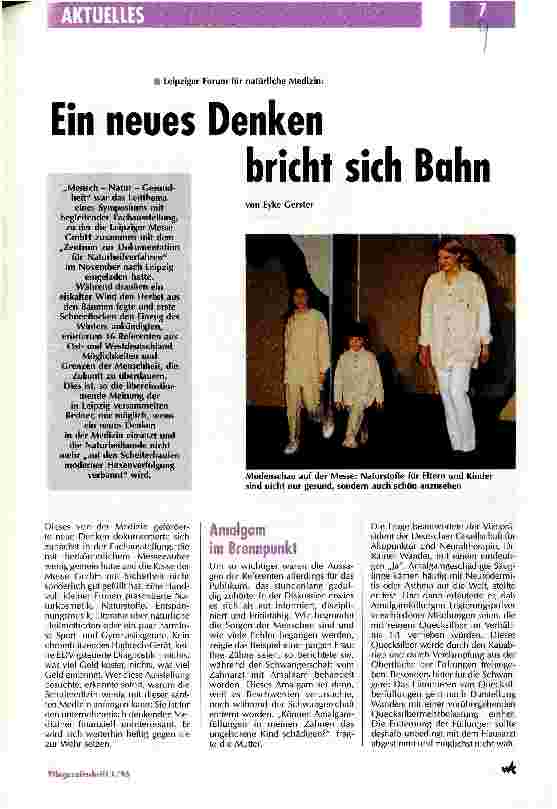 Vorschauseite 1: Ein neues Denken bricht sich Bahn Leipziger Forum für natürliche Medizin