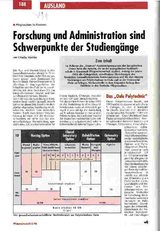 Vorschauseite 1: Forschung und Asministration sind Schwerpunkte der Studiengänge Pflegestudium in Finnland