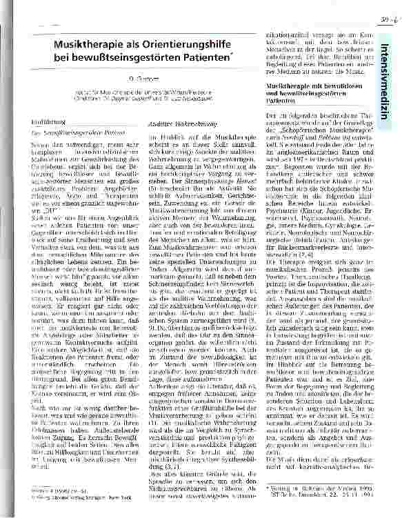 Vorschauseite 1: Musiktherapie als Orientierungshilfe bei bewußtseinsgestörten Patienten