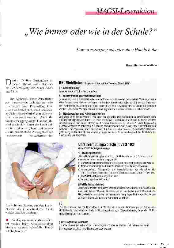Vorschauseite 1: Wie immer oder wie in der Schule? Stomaversorgung mit oder ohne Handschuhe