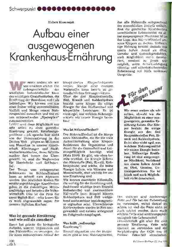Vorschauseite 1: Aufbau einer ausgewogenen Krankenhaus-Ernährung