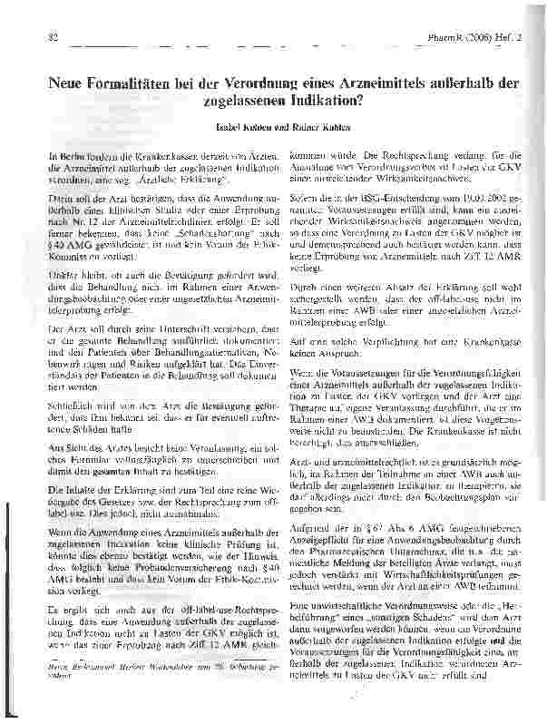 Vorschauseite 1: Neue Formalitäten bei der Verordnung eines Arzneimittels außerhalb der zugelassenen Indikation?