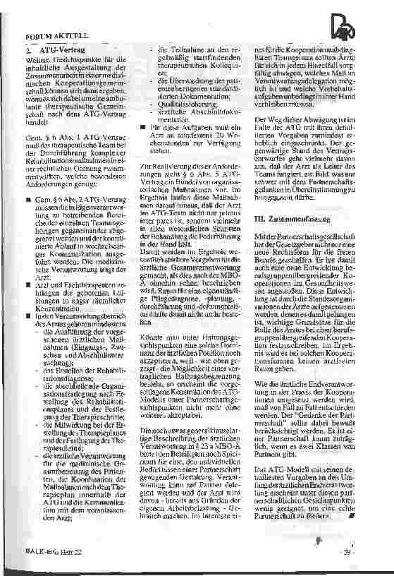 Vorschauseite 4: Die Partnerschaftsgesellschaft - ein neuer Weg für die Zusammenarbeit im Gesundheitswesen?