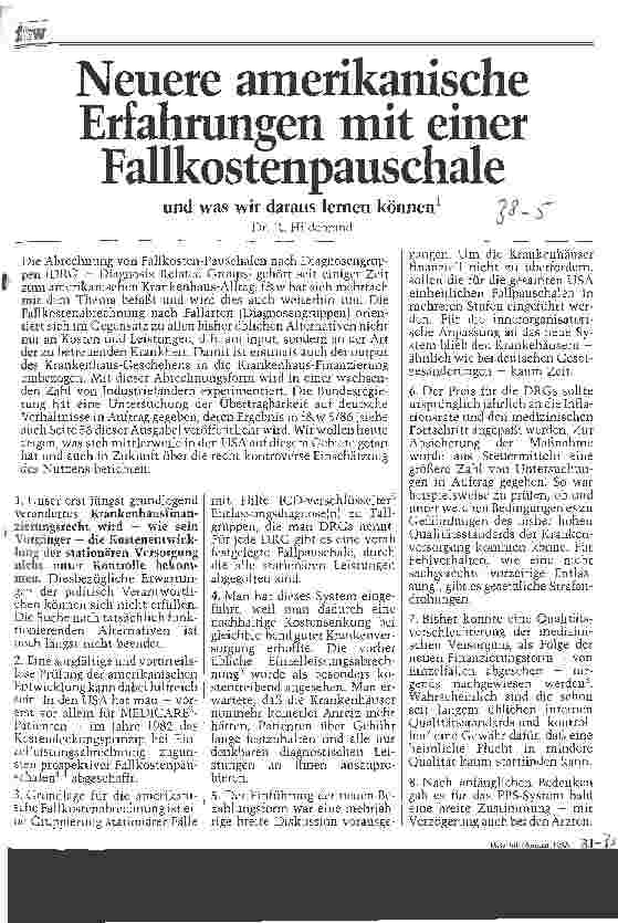 Vorschauseite 1: Neuere amerikanische Erfahrungen mit einer Fallkostenpauschale und was wir daraus lernen können