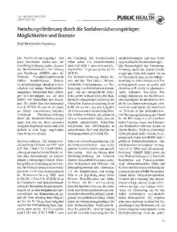 Vorschauseite 1: Forschungsförderung durch die Sozialversicherungsträger: Möglichkeiten und Grenzen