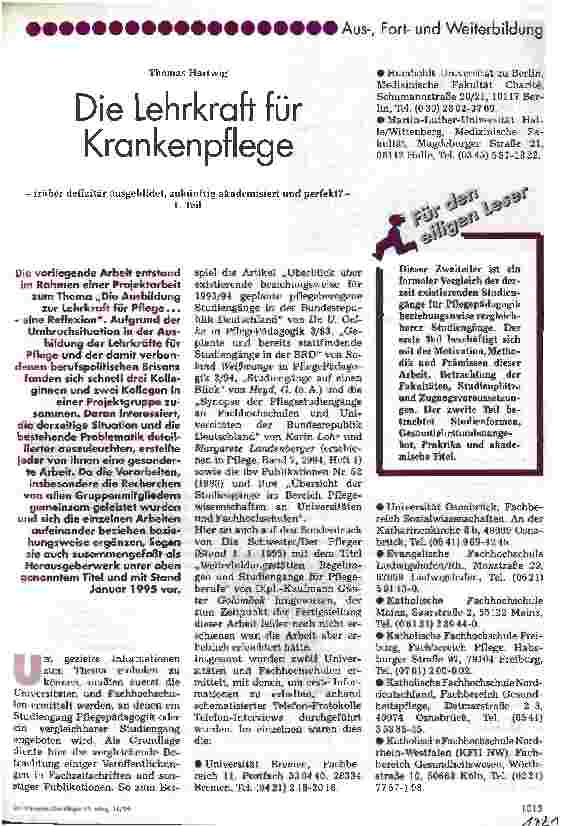 Vorschauseite 1: Die Lehrkraft für Krankenpflege - Früher defizitär ausgebildet, zukünftig akademisiert und perfekt? - 1. Teil