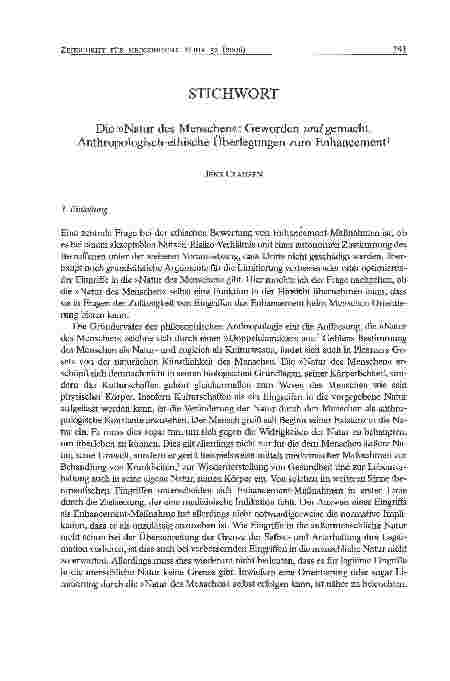 Vorschauseite 1: STICHWORT: Die Natur des Menschen: Geworden und gemacht. Anthropologisch-ethische Überlegungen zum Enhancement