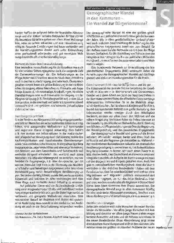 Vorschauseite 1: Demographischer Wandel in den Kommunen -Ein Wandel zur Bürgerkommune?