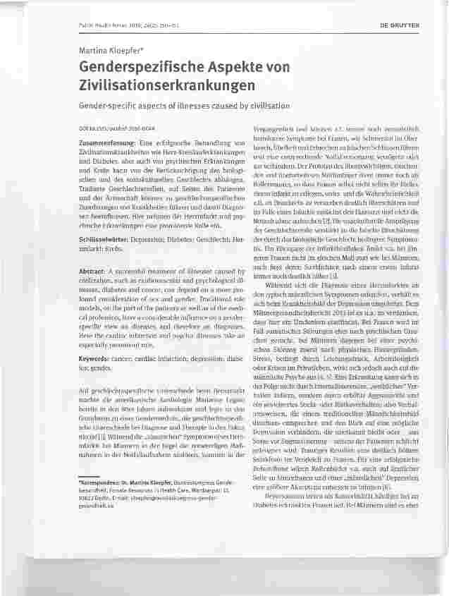 Vorschauseite 1: Genderspezifische Aspekte von Zivilisationserkrankungen