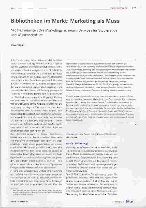 Vorschauseite 1: Bibliotheken im Markt: Marketing als Muss