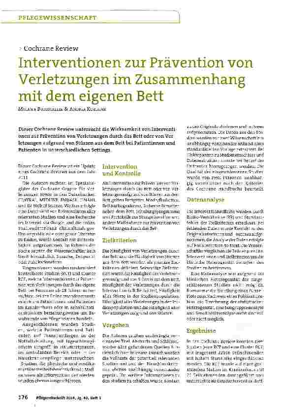 Vorschauseite 1: Interventionen zur Prävention von Verletzungen im Zusammenhang mit dem eigenen Bett