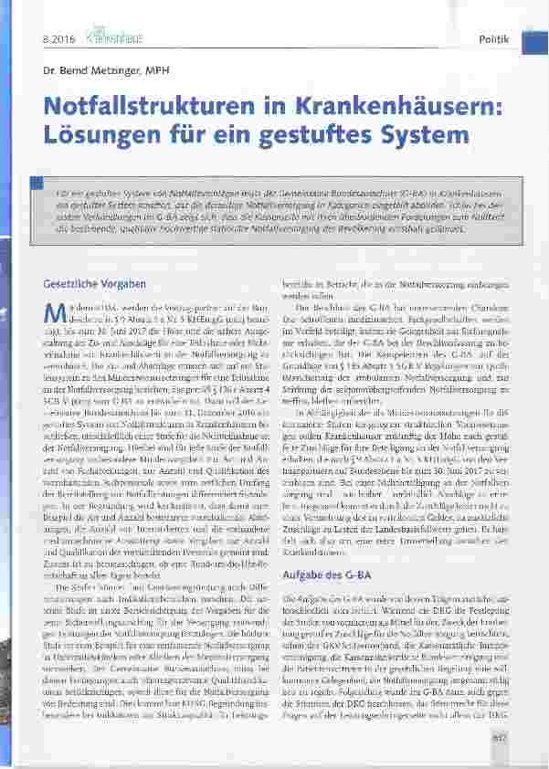 Vorschauseite 1: Notfallstrukturen in Krankenhäusern Lösungen für ein gestuftes System