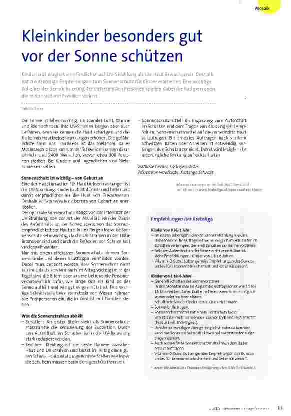Vorschauseite 1: Kleinkinder besonders gut vor der Sonne schützen