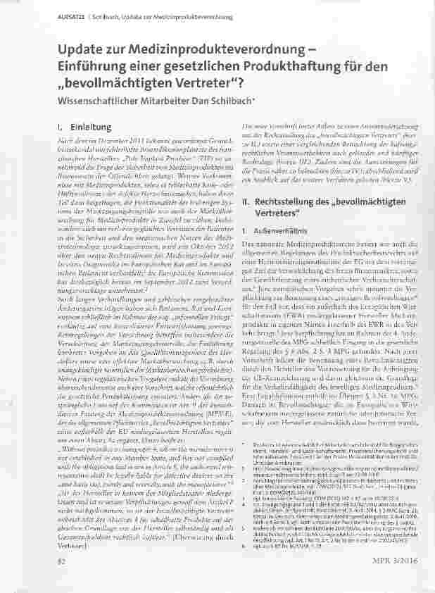 Vorschauseite 1: Update zur Medizinprodukteverordnung Einführung einer gesetzlichen Produkthaftung für den „bevollmächtigten Vertreter?