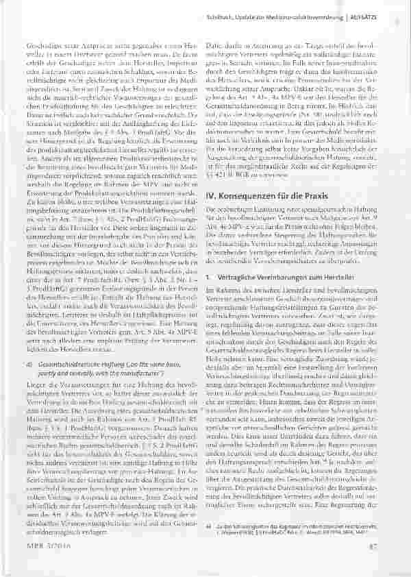 Vorschauseite 6: Update zur Medizinprodukteverordnung Einführung einer gesetzlichen Produkthaftung für den „bevollmächtigten Vertreter?