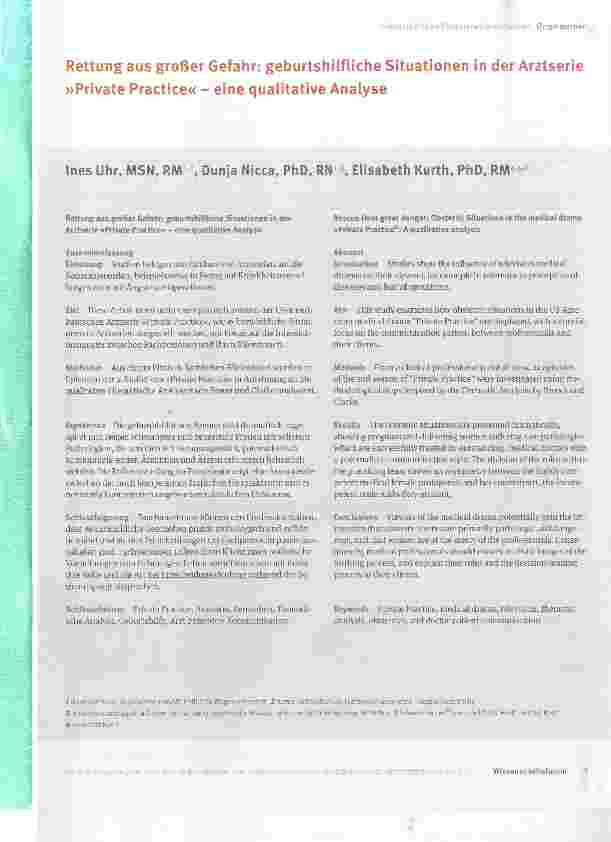 Vorschauseite 1: Rettung aus großer Gefahr: geburtshilfliche Situationen in der Arztserie »Private Practice« eine qualitative Analyse