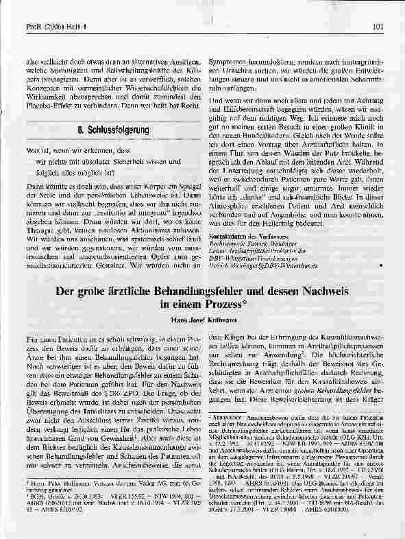 Vorschauseite 1: Der grobe ärztliche Behandlungsfehler und dessen Nachweisin einem Prozess*