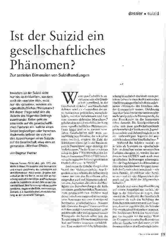 Vorschauseite 1: Ist der Suizid ein gesellschaftliches Phänomen?
