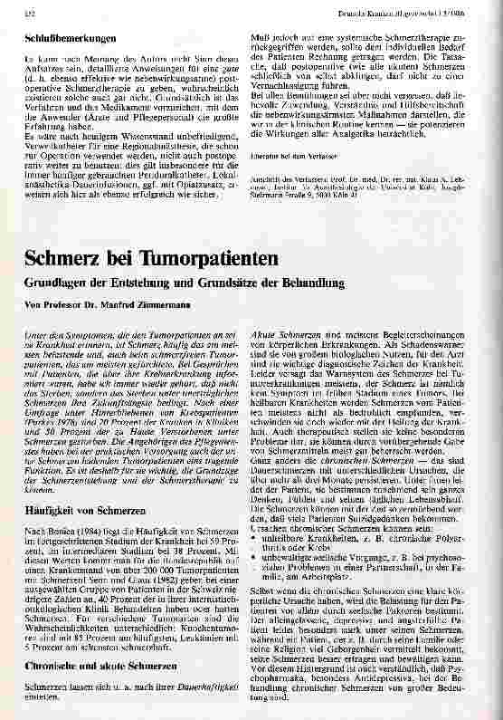 Vorschauseite 1: Schmerz bei Tumorpatienten Grundlagen der Entstehung und Grundsätze der Behandlung