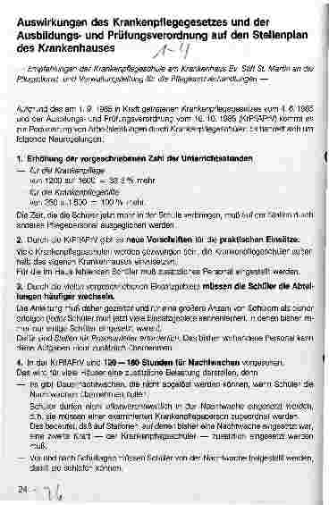 Vorschauseite 1: Auswirkungen des Krankenpflegegesetzes und der Ausbildungsund Prüfungsverordnung auf den Stellenplan des Krankenhauses