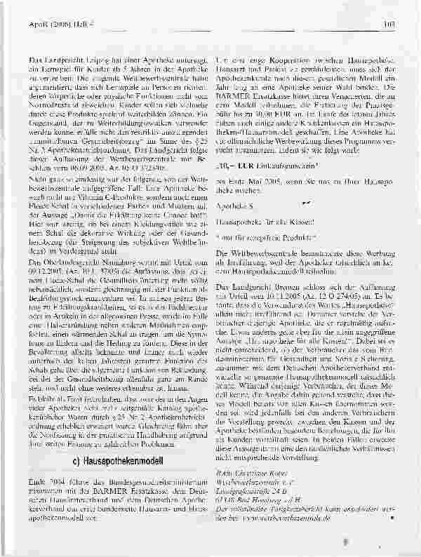 Vorschauseite 3: Rückblick auf die Arbeit der Wettbewerbszentrale im Jahr 2005 Schwerpunkt Gesundheitswesen - Apotheke