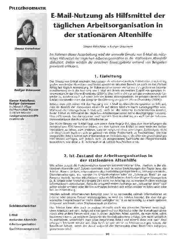 Vorschauseite 1: E-Mail-Nutzung als Hilfsmittel der täglichen Arbeitsorganisation in der stationären Altenhilfe