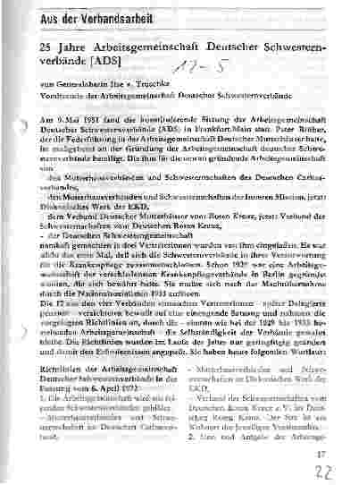 Vorschauseite 1: 25 Jahre Arbeitsgemeinschaft Deutscher Schwesternverbände ADS