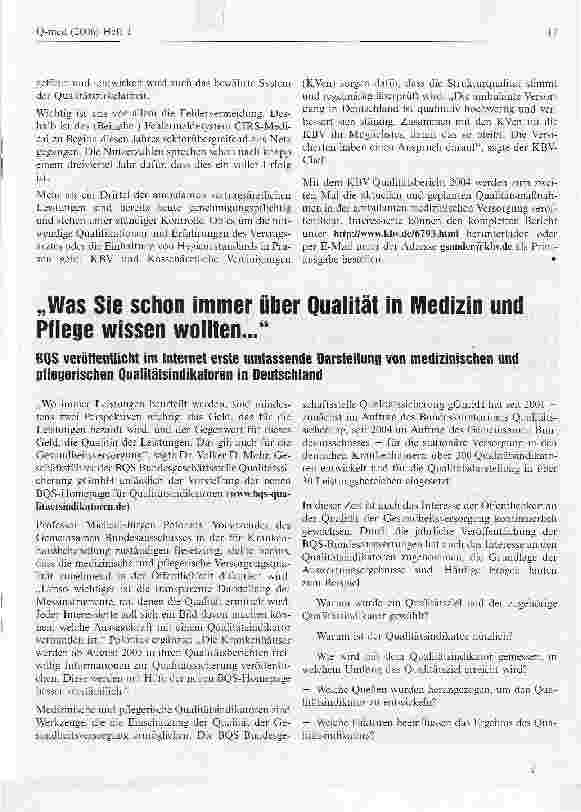 Vorschauseite 1: Was Sie schon immer über Qualität in Medizin und Pflege wissen wollten...