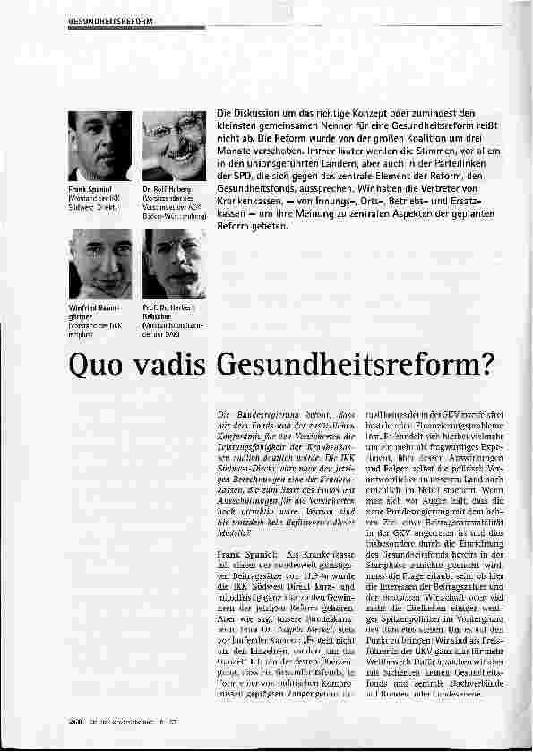 Vorschauseite 1: Quo vadis Gesundheitsreform?