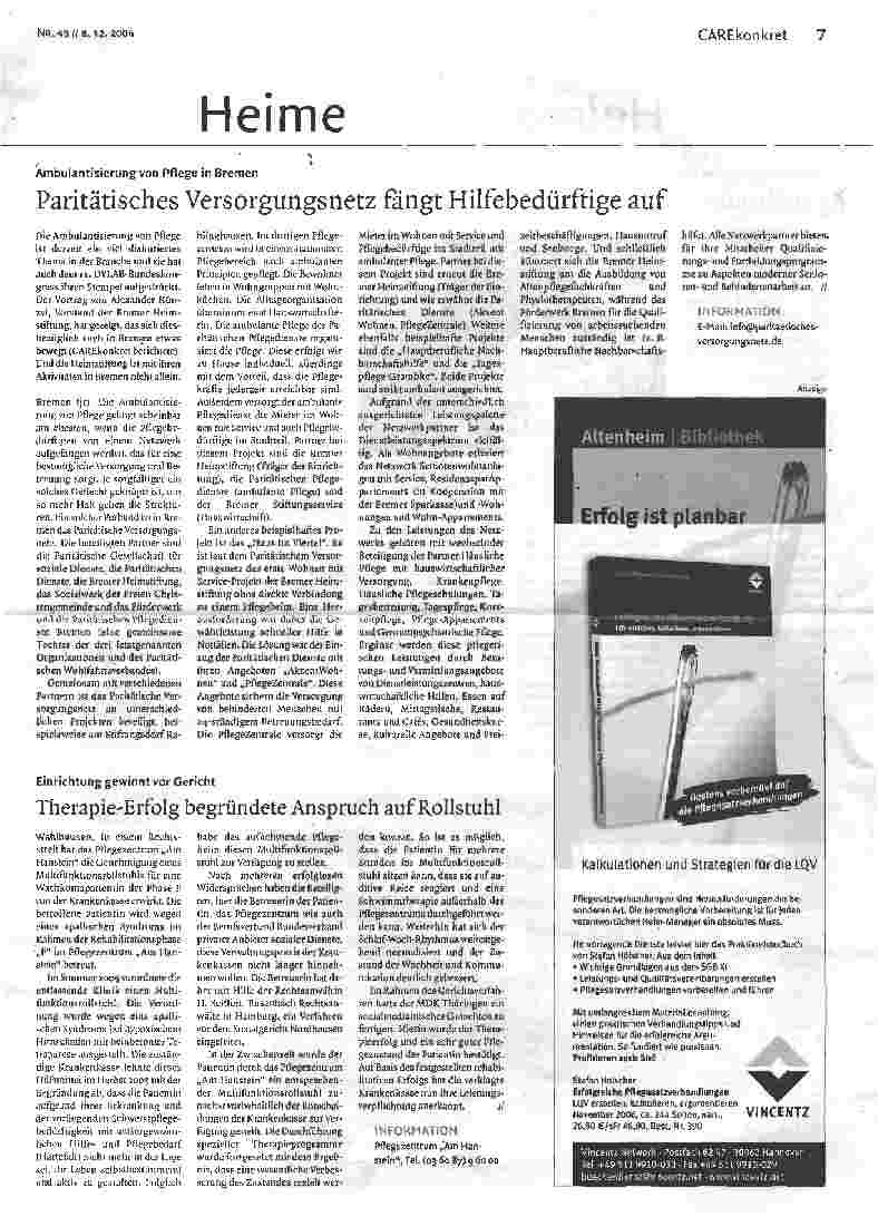 Vorschauseite 1: Paritätisches Versorgungsnetz fängt Hilfebedürftige auf