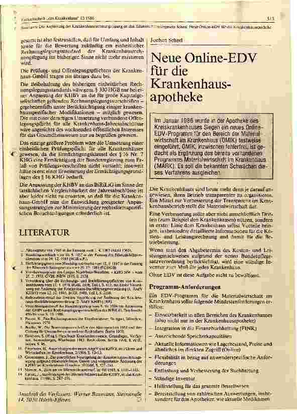 Vorschauseite 1: Neue Oneline-EDV für die Krankenhausapotheke